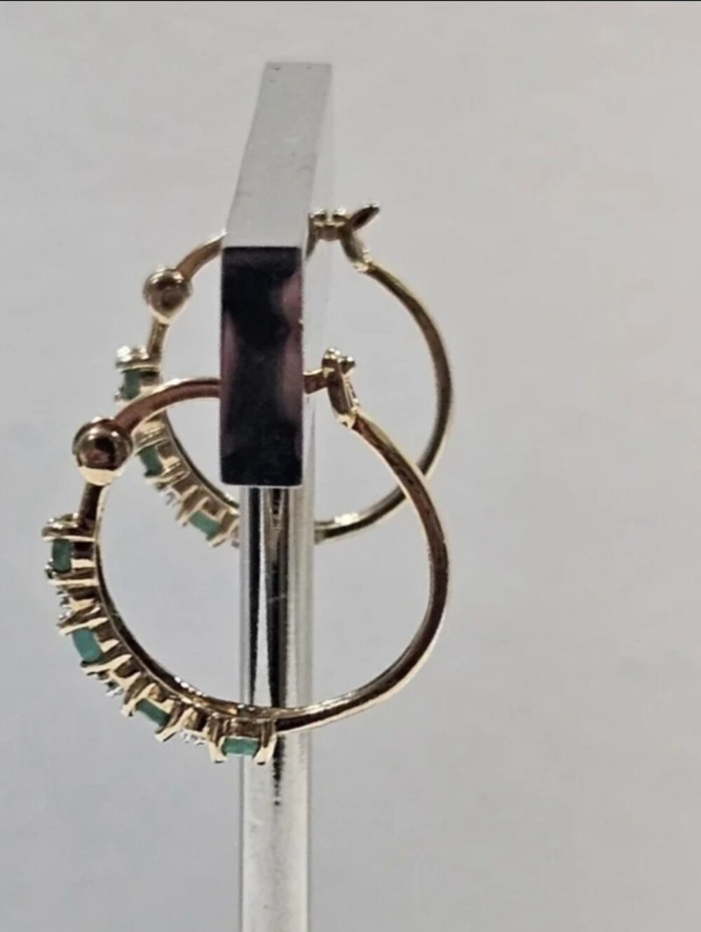 Vintage Jade and Diamond Hoop Earrings - Picture 5 of 10